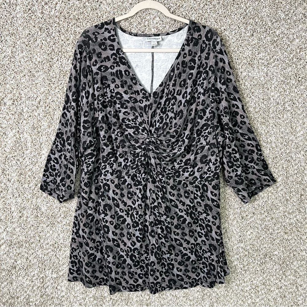 Catherine’s Top Women’s 3X Leopard Print Twist Front V-Neck Blouse in Plus Size
